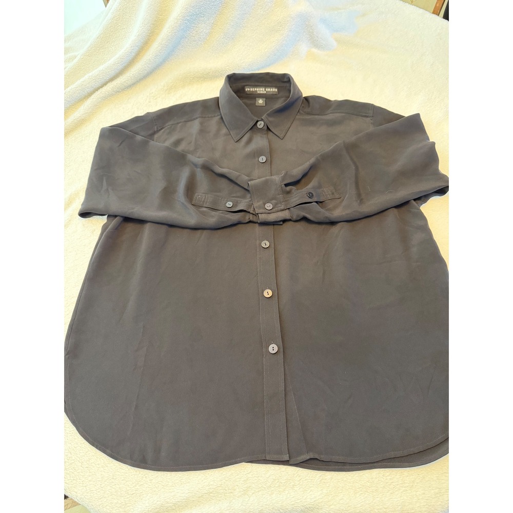 Josephine Chaus Woman Black 100% Silk Button Down Blouse Shirt Long Sleeve Sz 18